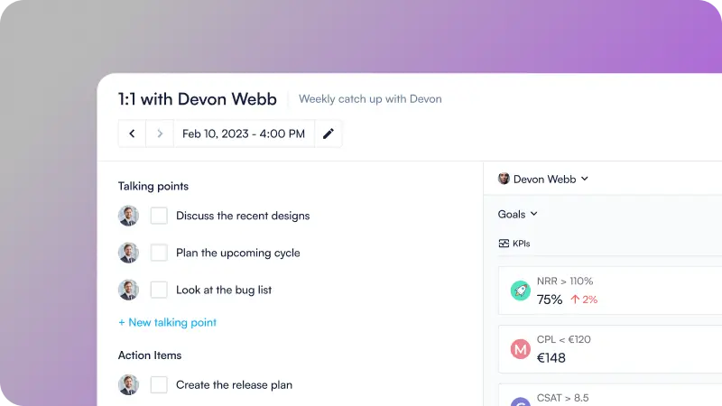 Perdoo Performance Features - initiative collage: Reviews, 1:1s, Kudos, Pulse